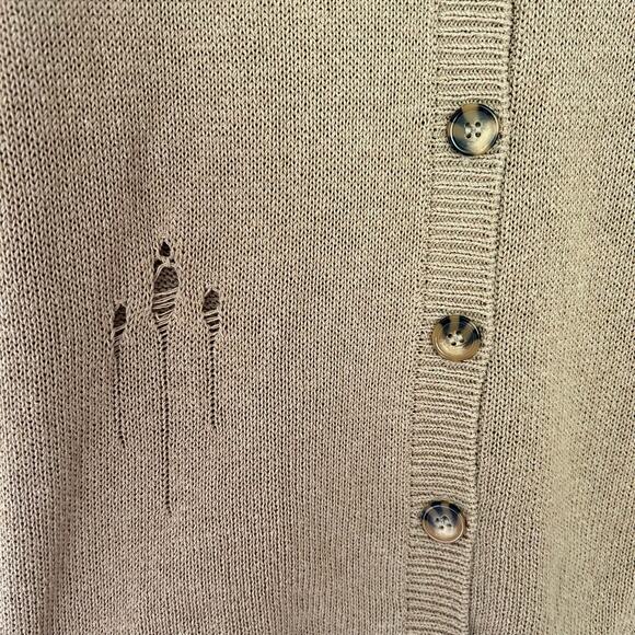 Zara Linen Blend Distressed Knit Button Front Cardigan Sweater M - Picture 4 of 10